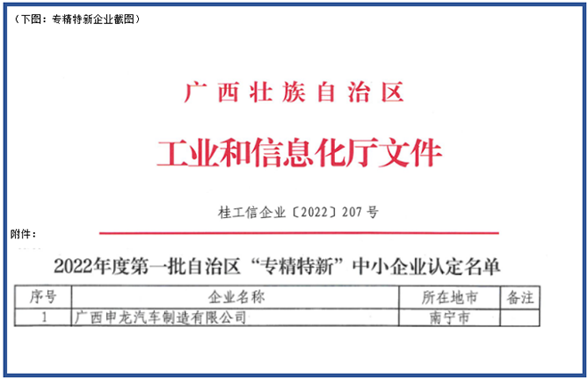 喜報(bào)！廣西申龍獲批2022年度第一批自治區(qū) “專精特新”中小企業(yè)